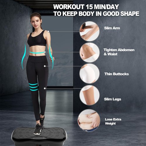 COSTWELL Vibration Plate Exercise Machine Whole Body Workout Vibration Fitness Platform Vibrating Exercise Board for Weight Loss. Home Gym Training Equipment with Resistance Bands. (Black)