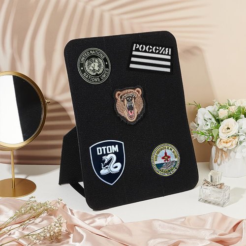 FINGERINSPIRE Black Tactical Patches Display Panel 14.2x11" Rectangle Tactical Patch Display Board with Loop and Back Support Polyester Collection Stand Holder for Badge Morale Patch Military Patch