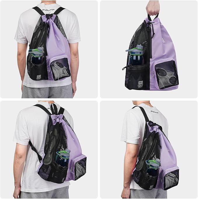 WANDF Swim Bag Mesh Drawstring Backpack with Wet Pocket for Swimming, Gym, and Workout Gear