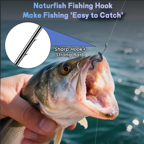 Natufish Baitholder Fishing Hooks 50Pcs Bait Holder Hooks Offset/Double Barbed/Long Shank/Down Eye for Soft Live Baits Saltwater(Size 4#)