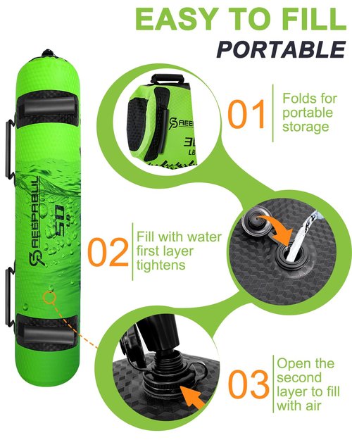 SAEEPABUL Aqua Bag Water Weight Bag for Strength Training, Portable Sandbag Alternative for Full Body Fitness, Core and Balance Workouts, Ideal for Home Gym and Travel Weight Training - Green