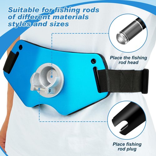 Leyndo Aluminum Fishing Belt Rod Holder Adjustable Fishing Fighting Waist Belt Padded Fishing Rod Waist, 1.8 in Inner Diameter(Blue)