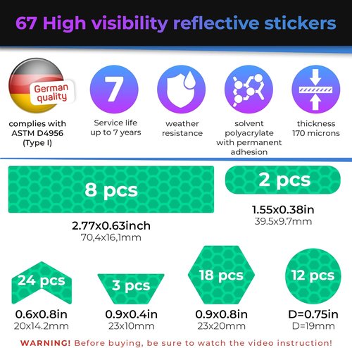 LOOM Reflective Stickers | 67pc Engineer Gry | Reflective Stickers for Helmet, Bike, Motorcycle, Hard Hat | Waterproof Reflectors for Car, Trailer | Bike Reflectors for Night Riding