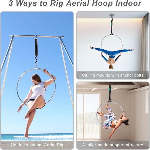 Complete Lyra Aerial Hoop Kit -Aerial Rings Equipment,Include a Stainless Steel Lyra (32mm Tube Dia) &Carabiners&Swivel& 3ft Spanset