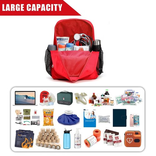 CHHYU Red First Bagpack Aid Outdoor Bag Responder Trauma Multi-Pocket Traveling Field Trips Backpack for Camping Cycling Outings Daycare