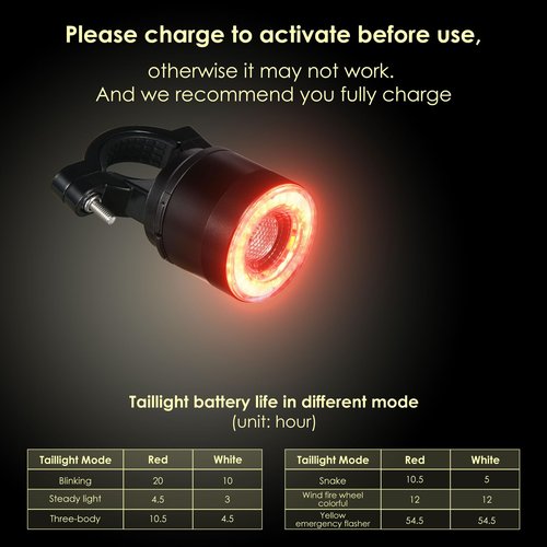 Remote Bike Tail Light 7 Colors 15 Modes with Turn Signals Horn Alarm Rear and Brake Light Auto On/Off Rechargeable 200 Lumen IP66 Waterproof Wireless Smart Rear Bicycle Tail Light 1Pcs Dark Black