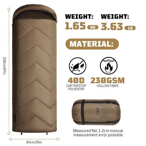 Warm Weather Sleeping Bag for Camping, 36℉ to 45℉ Backpacking Sleeping Bags for Adults with Compression Sack for Camping, Hiking, Hunting and Outdoor Travel