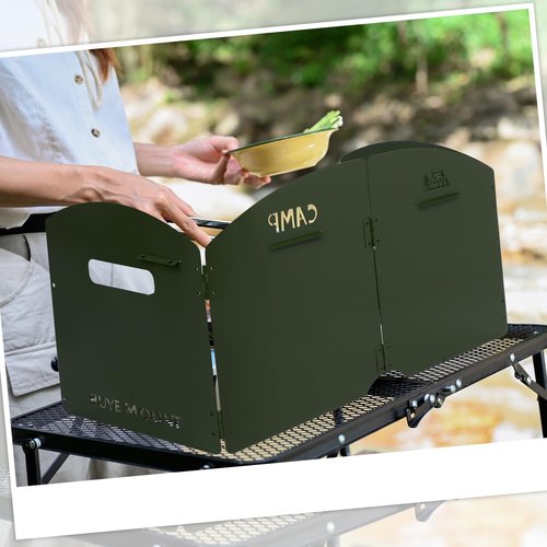 Camping Stove Windscreen 4 Plates Steel Camp Stove Windscreen Folding Outdoor Picnic Cooker Stove Wind Screen Windshield with Drawstring Bag for Camping, Hiking, Picnic, Backpacking, Cooking