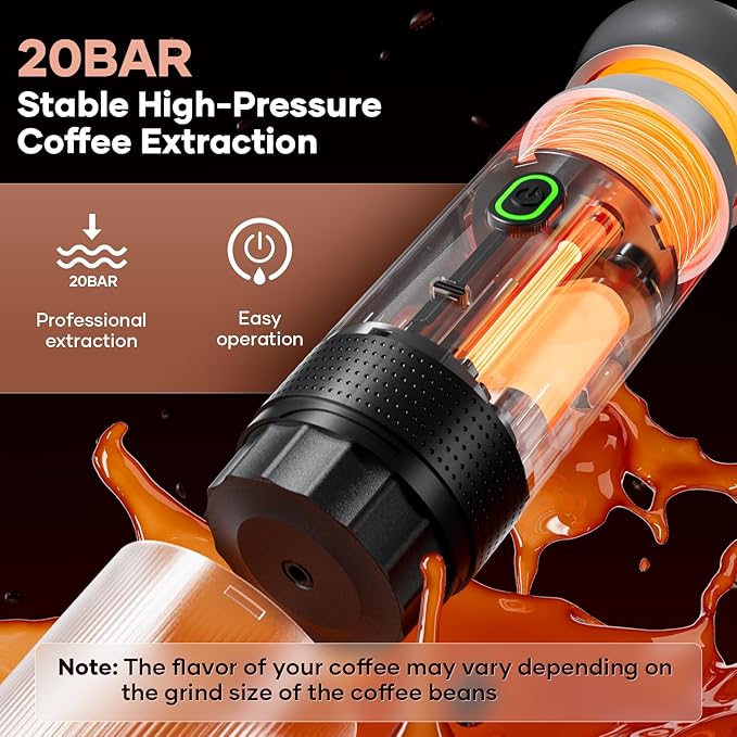 kejector Portable Coffee Maker Espresso Machine for Travel Nano Car Coffee Maker Compatible with Ground Coffee & Capsule for RV, Hiking Camping Office, Travel Espresso Maker Electric Gray