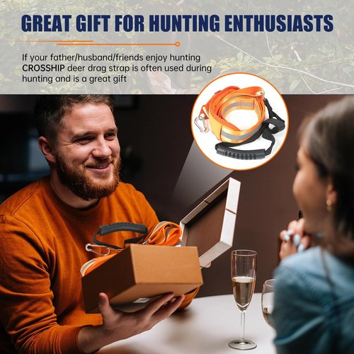 CROSSHIP Deer Drag Harness Hunting Gear, Heavy Duty Safe Reflective Drag Rope Deer Pulling Harness, with Adjustable Shoulder Strap & Non-Slip Handle, Quick & Easy Prey Transport Hunting