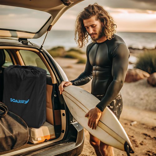 SOARIFY Universal Car Soft Roof Rack，Roof Pads Luggage Carrier for Kayak, Surfboard SUP, Canoe Include Storage Bag, 2 Quick Loop Strap, 2 Tie Down Rope, and 2 Heavy Duty Tie Down Straps