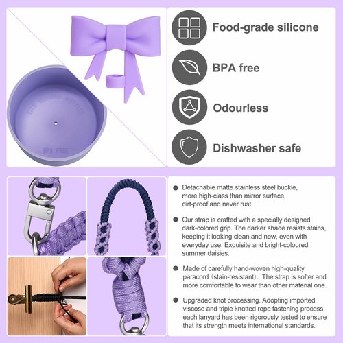10 Pcs Stanley Cup Accessories Set for 40 oz Tumbler, Stanley Straw Cover Topper, Stanley Boot Strap Holder Lanyard, Fluffy Chain, Inspirational Charms, Gift for women mom (Purple and Royal Blue)