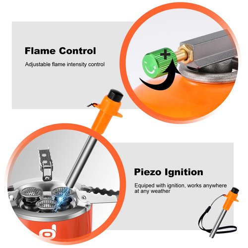 Odoland Bundle - 2 Items 15pcs Camping Cookware Mess Kit Non-Stick Lightweight Pot Pan Kettle Set and 5000W Portable Camping Stove
