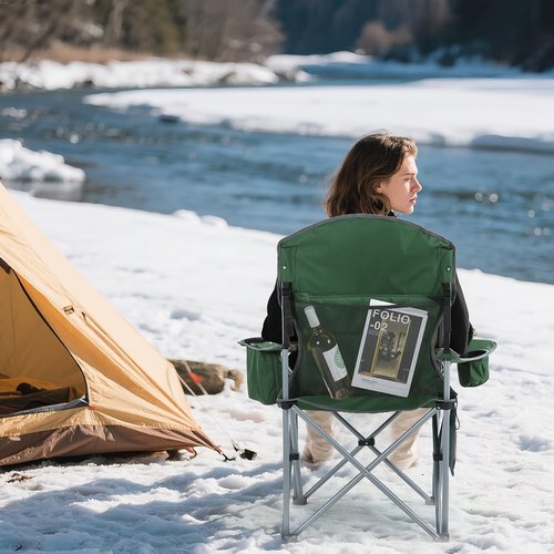 Nice C Heated Camping Chair with Battery, Heated Outdoor Sports Chair, Folding Chairs, with Cooler Bag, Cup Holder, Carry Bag, 10000 mAh Power Bank Included (Green&Grey 1-P)
