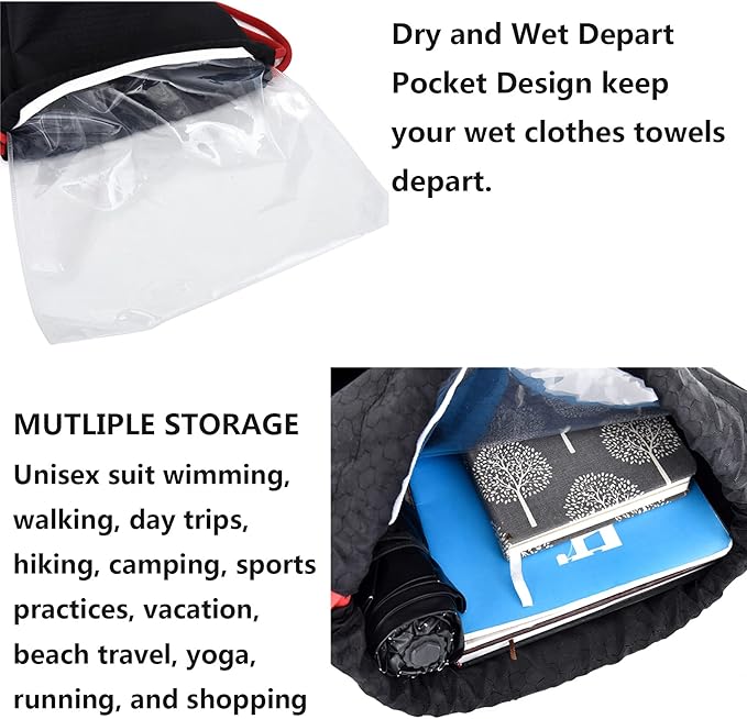 Waterproof Drawstring swim Bag Sackpack Backpack,Dry Wet Depart,Swimming Gym Yoga Sport Shoulder Rucksack Daypacks Casual Bags (CLASSIC BLACK)