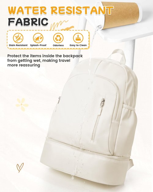 BJLFS Gym Backpack for Women Foldable Outdoor Weekender Gym Bag with Shoe Compartment & Wet Pocket, Waterproof Sports Backpack, Dance Back Pack & Yoga Track Bag-Beige