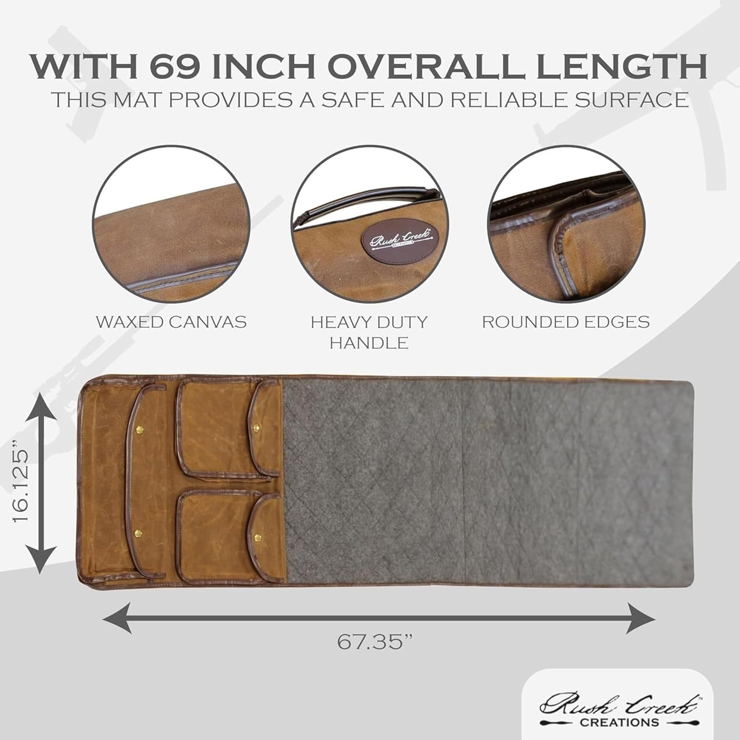 Rush Creek Creations Gun Cleaning Mat - Portable, Waxed Canvas, Handle, Weather Resistant Gun Cleaning and Shooting Mat