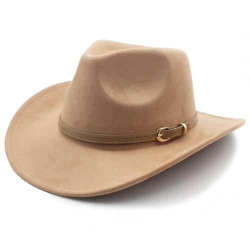 LIDHAY Wide Brim Felt Cowboy Hat for Women Men Western Suede Cowboy Cowgirl Hats 251 Camel