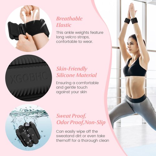 Ankle Weights Set of 2 (1lb Each), Adjustable Wrist & Ankle Weights for Women Men Kids, Strength Training Wearable Leg Arm Weight for Yoga, Dance, Ballet, Running, Swimming, Gym-Black