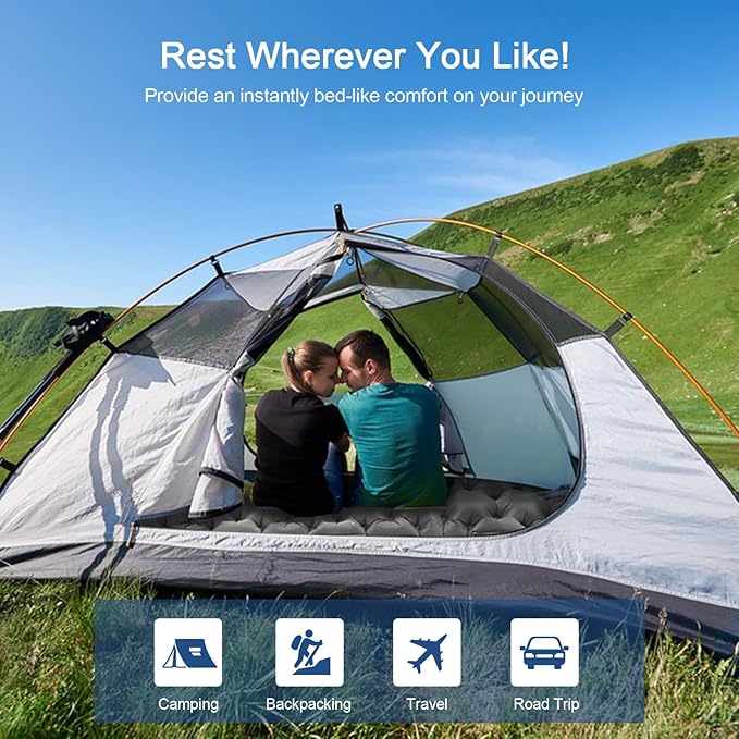 HiiPeak Double Sleeping Pad - Self Inflating 4" Extra-Thick for 2 Person with Pillow Built-in Foot Pump Inflatable Sleeping Mat for Backpacking, Hiking, Traveling, Tent, Portable Camping Mat
