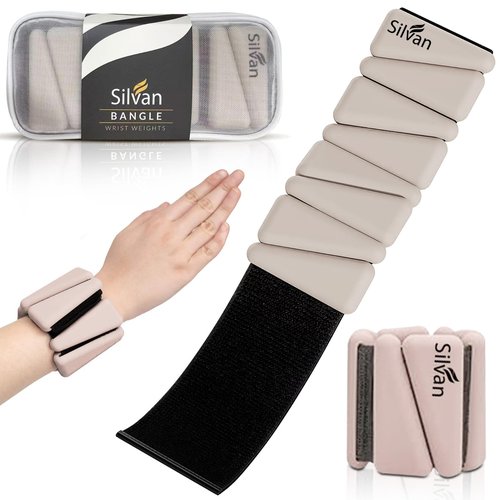 SILVAN Ankle and Wrist Weights for Women and Men - 1lb Pair, Modern Beige Neoprene Wrist and Ankle Bangles for Yoga, Walking, Running, Barre, Pilates, Cardio & Aerobics, Home & Gym Workouts