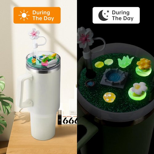 Cup Lid Accessories for Stanley Cup, 1Pcs Siliocne Straw Cover Cap Topper, 1Pcs Cute Charms for Stanley Cups 40oz Tumbler with Handle (Flower)