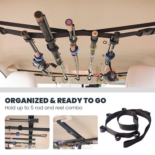 Nansitor Car Fishing Rod Holder for SUV, Fishing Pole Holder Roof Rack Inside, 5 Rod Capacity, Heavy Duty Nylon Adjustable 30-54 Inch, Fishing Pole Hanger Straps for SUV/Wagons/Van/Jeep/Truck