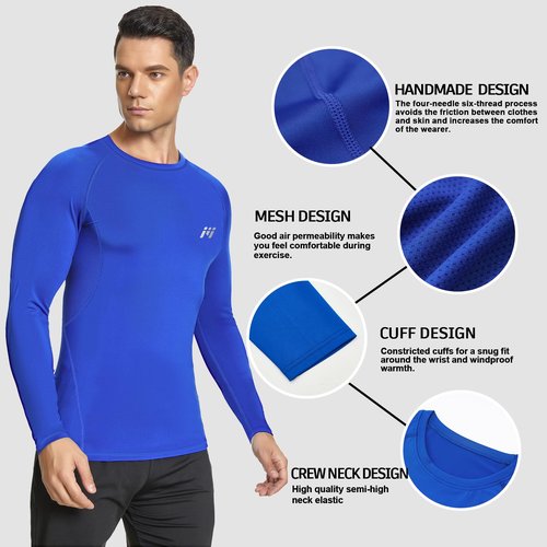 MEETWEE 5 Pack Compression Shirt Men, Long Sleeve Compression Shirts for Men, Base Layer Men Compression Undershirts - M