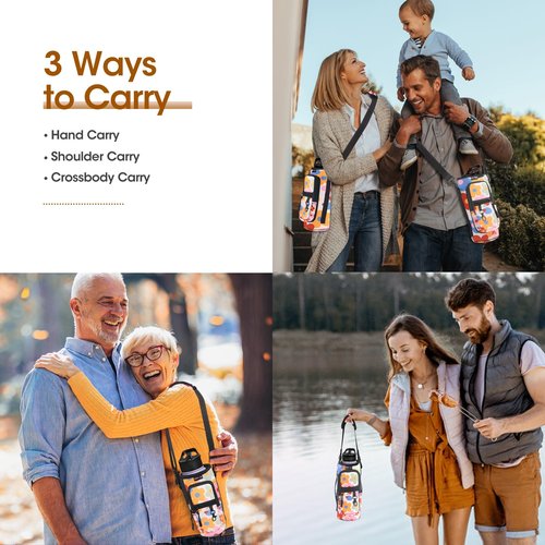 ARTSO Water Bottle Carrier Bag with Phone Pocket, Neoprene Sleeve Water Bottle Holder Sling Bag Pouch with Adjustable Strap 25/32/40/64 oz for Walking Hiking Camping Gym(25oz, Colorful Flowers)