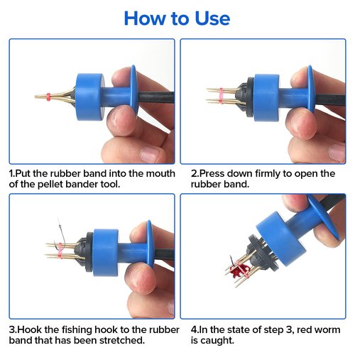 Realure 1100 Pcs/5 Sizes Micro Bait Bands for Fishing with 2 Pcs Bander Tool, Pellet Bands Rubber Rings, for Pellets Live Worms Fishing Bait,for Carp Match Outdoor, Blue