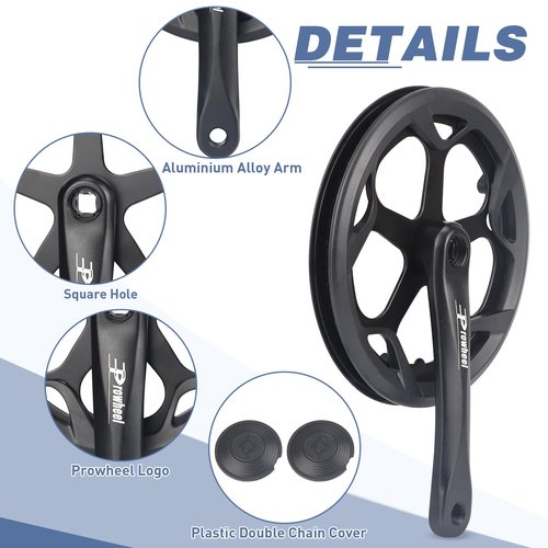 Prowheel Crankset 170mm 48T Crankset 170mm Universal Square Crankset Set Double Chain Cover 170MM Crank Aluminium Alloy Arm for Single/1/6/7/8 Speeds City Bike,Fat Bike,E-Bike,Folding Bike