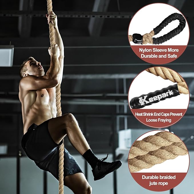 Climbing Rope 1.5 Inch Diameter 10FT 15FT 20FT 25FT 30FT 35FT Gym Climbing Rope for Fitness & Strength Training, Workout Exercises Climbing Rope for Adults Kids Outdoor or Home Indoor