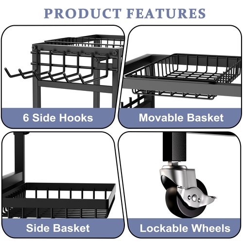 Home Gym Storage Rack, 3 Tier Yoga Mat Storage Rack with Wheel for Yoga Lover, Exercise Equipment and Workout Equipment Organizer, Yoga Mat Holder for Yoga Mats, Foam Roller and Dumbbells(Black)