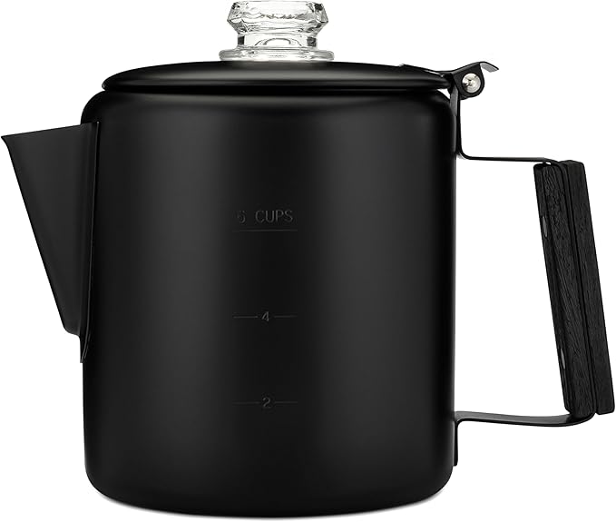 COLETTI Black Bozeman Percolator Coffee Pot — Camping Coffee Pot, Coffee Percolator – America’s Sleekest Percolator – Pure Stainless Steel, NO Aluminum or Plastic (6 Cup)