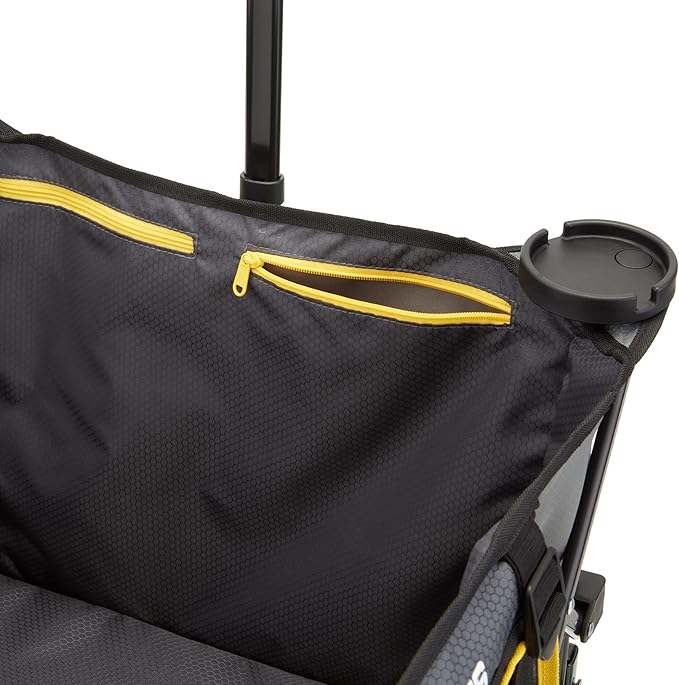 Gorilla Carts Collapsible Folding Utility Wagon Cart w/Oversized Bed, 7 Cu Ft, Gray - 150 lb Capacity Outdoor Wheelbarrow w/Zipper Pockets & Built-in Cup Holders for Beach, Camping & Picnic