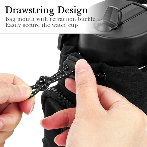 Linkidea Water Bottle Carrier with Strap Compatible with YETI Rambler Bottle 18oz/26oz, Owala FreeSip 24oz/32oz, Waterbottle Sling Bag Holder, Shoulder Strap with Phone Pocket (Black)