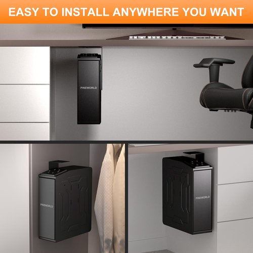 PINEWORLD Gun Safe For Handgun, Biometric Slider Bedside Handgun Safe, Pistol Lock Case for Nightstand,Sliding Door Hand Gun Safe for Pistol -with 3 Quick Access Fingerprint, PIN Code, KEY