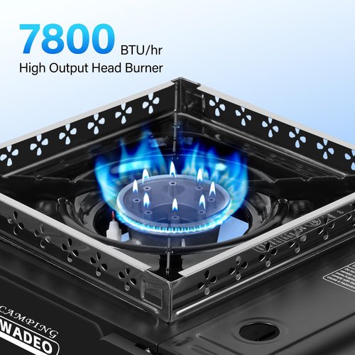 WADEO Three Fuel Portable Camping Stove with Windblocker, 3 in 1 Propane Butane Isobutane Stove with Carrying Case and Stainless Steel Hose Adapters, Gas Camp Stove for Cooking, BBQ, Travel RV, Hiking
