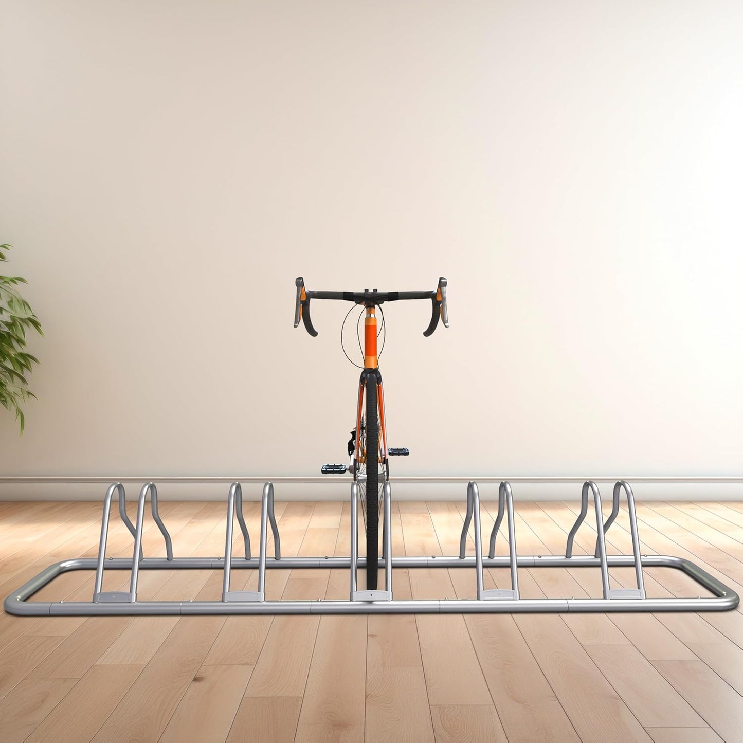 Simple Houseware 5 Bike Bicycle Floor Parking Adjustable Storage Stand, Silver