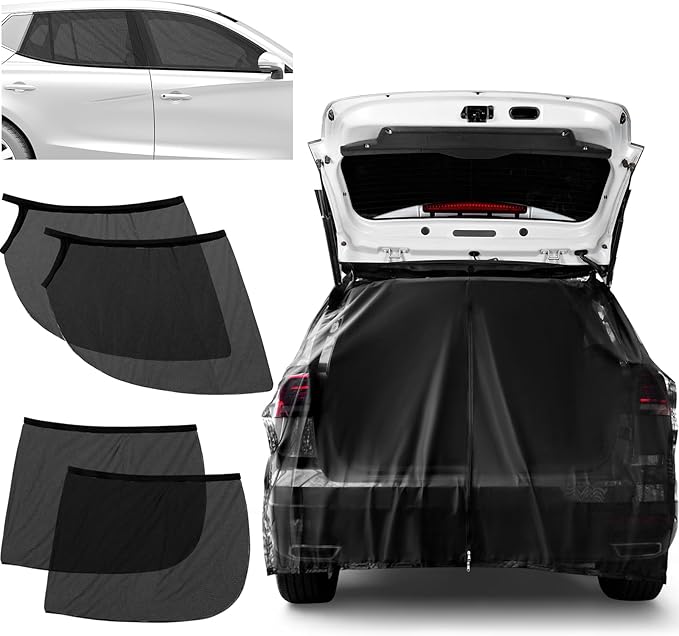 Yahenda 5 Pcs Car Camping Tailgate and Window Shades Set Car Camping Net Screen for Windows Stretchy Front Rear Sun Shade Breathable Stretch Window Screen for Privacy Mosquito(L)