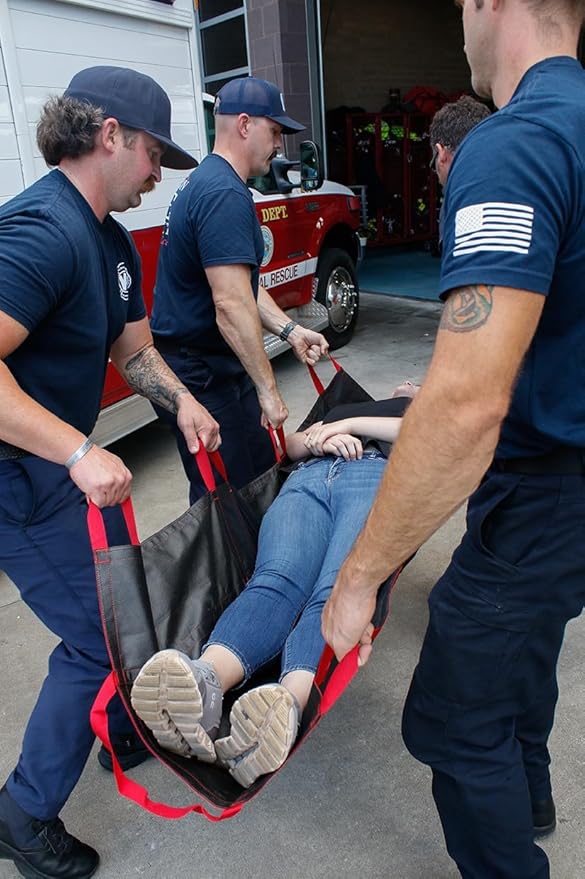 Rescue Essentials Brand Public Access QuikLitter, Red Nylon Handles, Non-Woven Fabric, 500 Lb Rated, Low Cost, Disposable for Patient Transfer, Casualty Evacuation