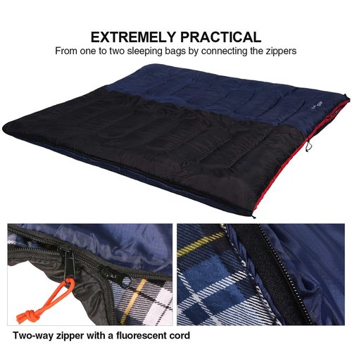 REDCAMP Outdoors Cotton Flannel Sleeping Bag for Camping Hiking Climbing Backpacking, Envelope Sleeping Bag with Compression Sack, Red Plaid 3lbs(79"x33"), Navy Blue 2lbs (75"x33")