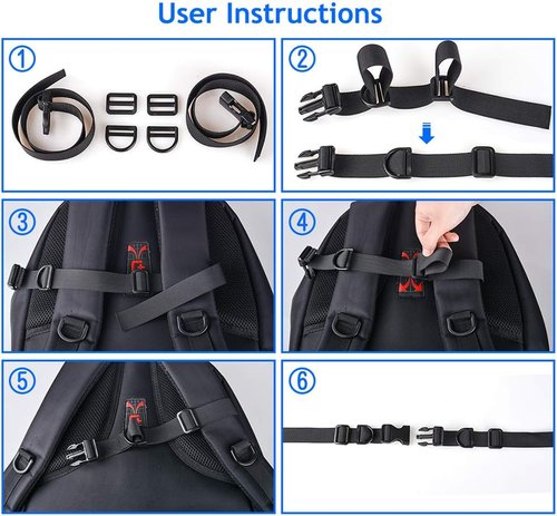 Backpack Chest Strap [2 Pack] Heavy Duty Adjustable Backpack Sternum Strap Chest Belt with 10 Pieces Zipper Pulls