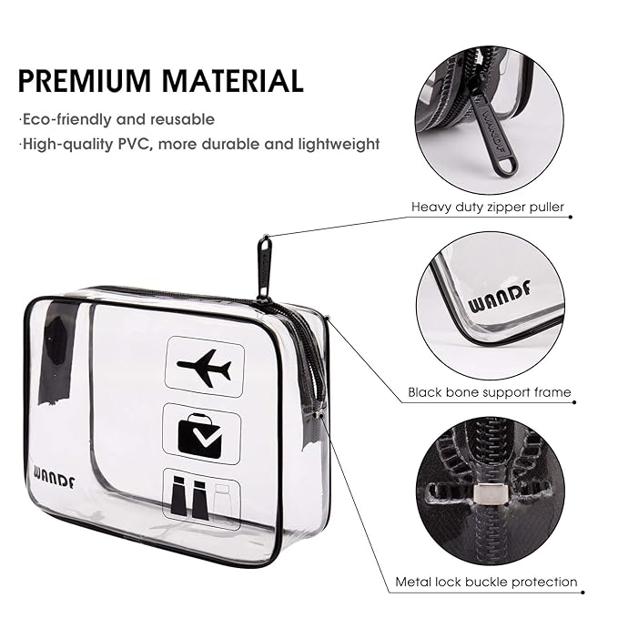 TSA Approved Clear Travel Toiletry Bag wih Zippers Carry-on Travel Accessories Quart Size Toiletries Cosmetic Pouch Makeup Bags for Men and Women (4pcs)