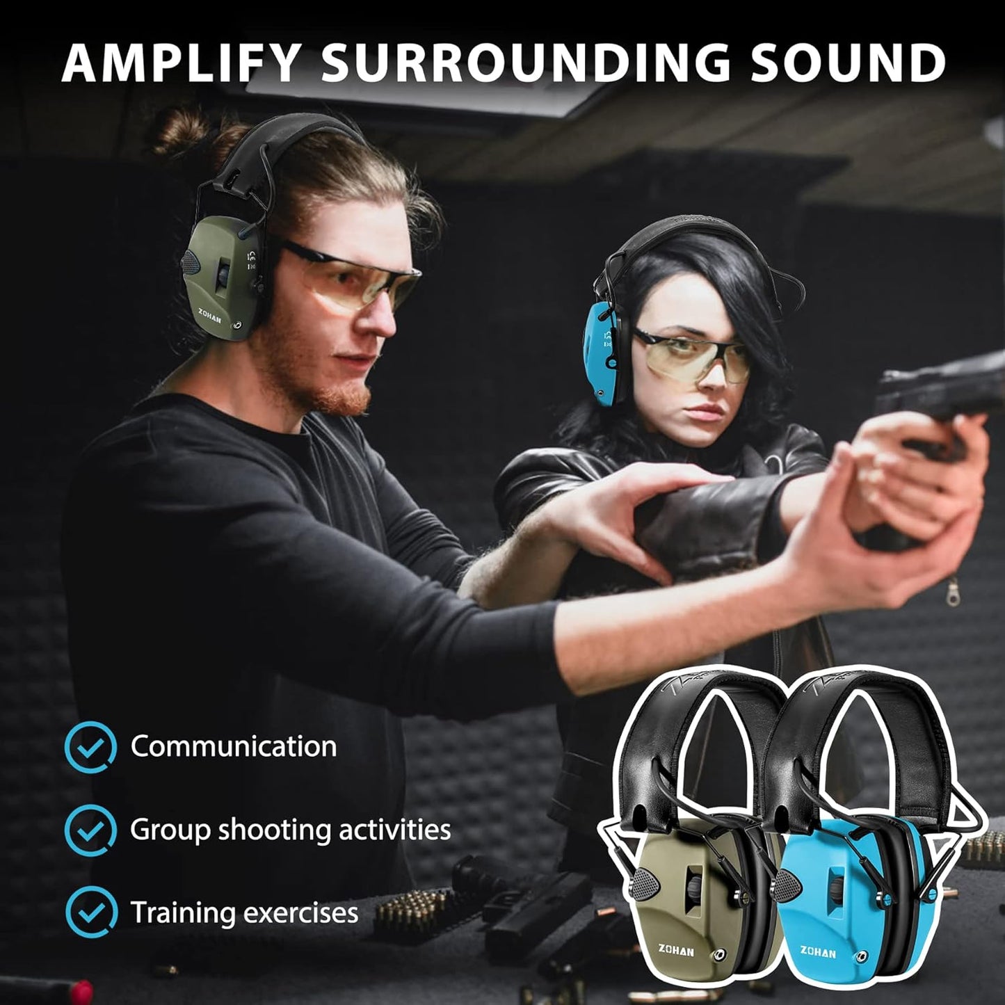 ZOHAN EM054 Electronic Shooting Ear Protection with Sound Amplification, Slim Active Noise Reduction Earmuffs for Gun Range