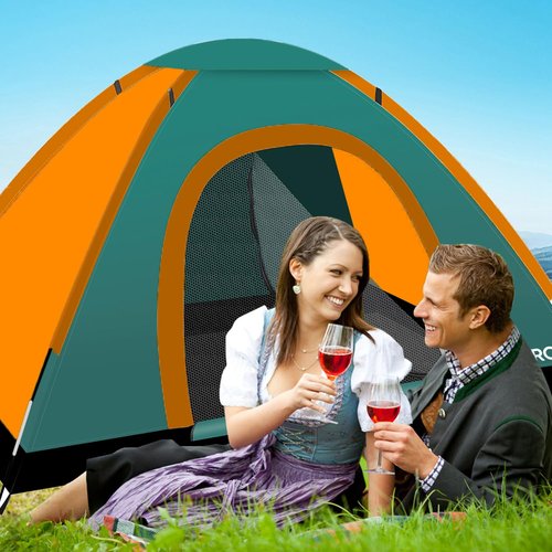 URPRO Portable Camping Tent, 2 Person Lightweight, Waterproof Windproof, UV Protection for Outdoor Orange & Green US