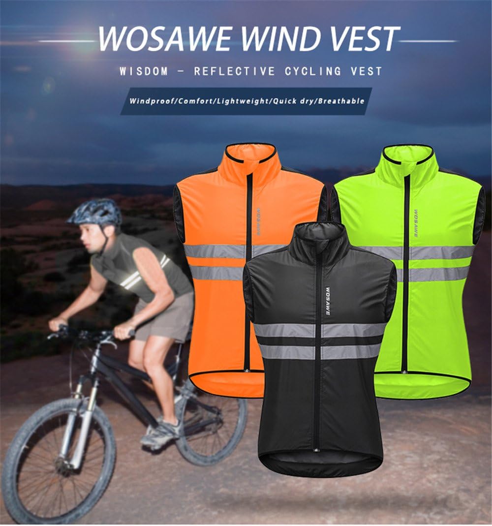 WOSAWE Men's High Visibility Cycling Wind Jacket Water Resistance Reflective Windbreaker