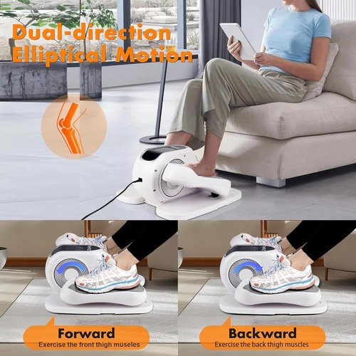 Zakle Under Desk Elliptical Machine, Electric Elliptical Training Machine for Seniors w/Remote Control, 12 Speed Levels, Manual & Auto Mode, Quiet Seated Pedal Exerciser for Home Office (White)