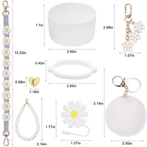 Cup Accessories for Stanley 30oz 40oz Tumbler with Handle - Water Bottle Handle Strap,Siliocne Cup Boot,Personality Pearl Keychain Charms Set,Straw Topper Cover Cap for Stanley