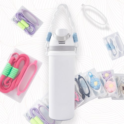 Bigwaves Silicone Handle Strap, Compatible Owala Freesip - Fits 16oz to 40oz, Water Bottle Carrier Grip Accessories for Running, Bike, Gym or Jogging (with Handle, White)